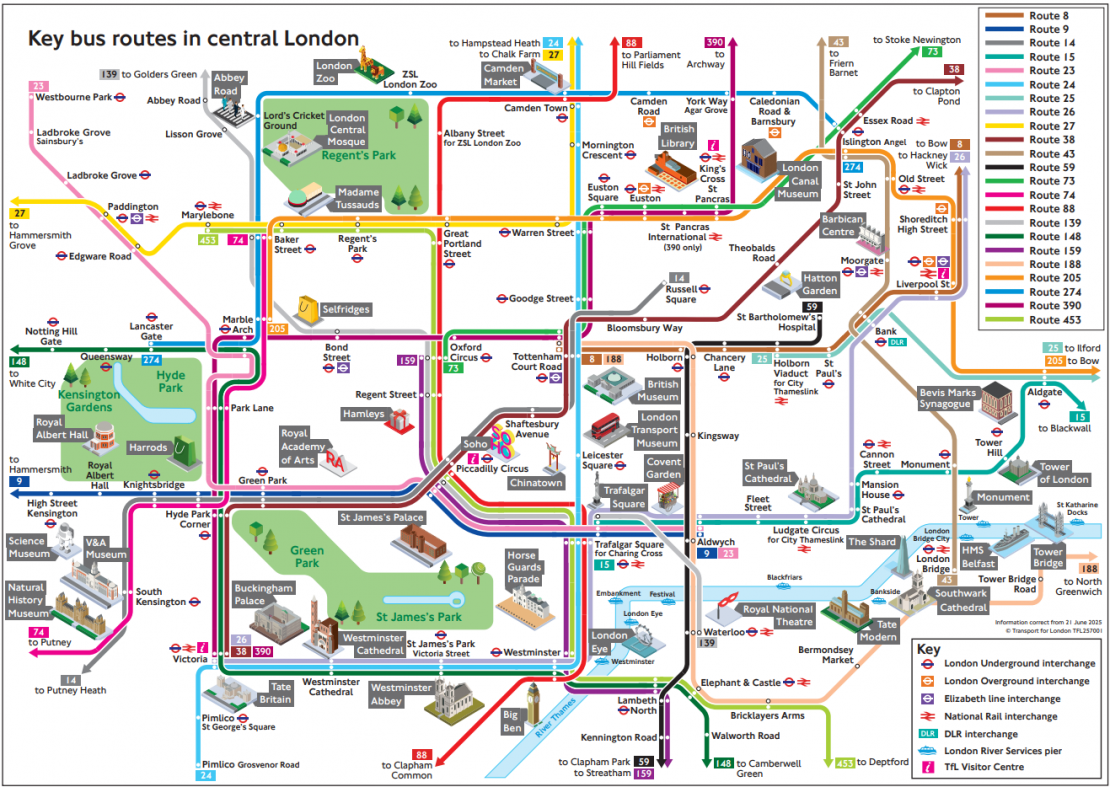 Oversikt over de viktigste bussrutene i London.
