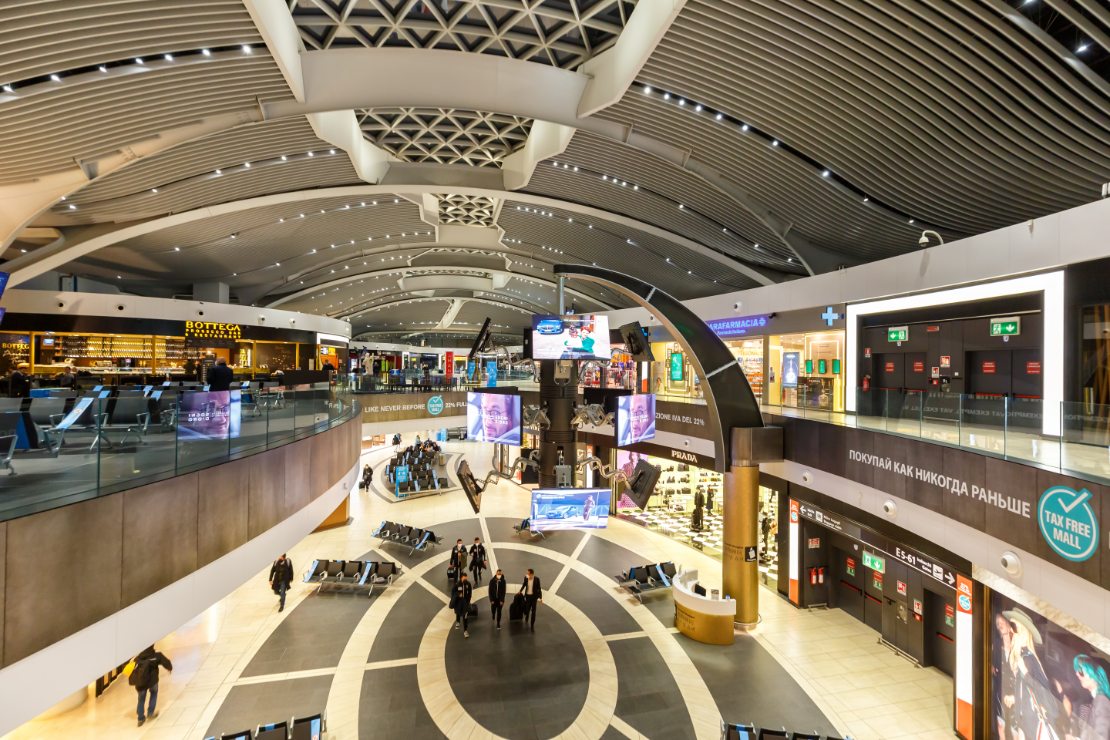 Terminalen på Roma Fiumicino (FCO) lufthavn i Italia.